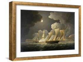 British Brig Attacking a French Lugger Ca. 1795-1825-Thomas Buttersworth-Framed Giclee Print
