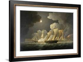 British Brig Attacking a French Lugger Ca. 1795-1825-Thomas Buttersworth-Framed Giclee Print