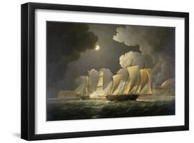 British Brig Attacking a French Lugger Ca. 1795-1825-Thomas Buttersworth-Framed Giclee Print