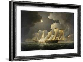 British Brig Attacking a French Lugger Ca. 1795-1825-Thomas Buttersworth-Framed Giclee Print