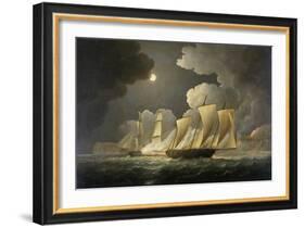 British Brig Attacking a French Lugger Ca. 1795-1825-Thomas Buttersworth-Framed Giclee Print