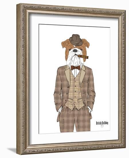 British Bulldog in Tweed Suit-Olga Angellos-Framed Art Print