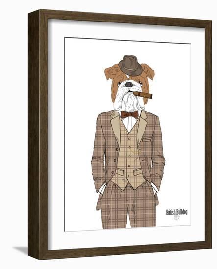 British Bulldog in Tweed Suit-Olga Angellos-Framed Art Print