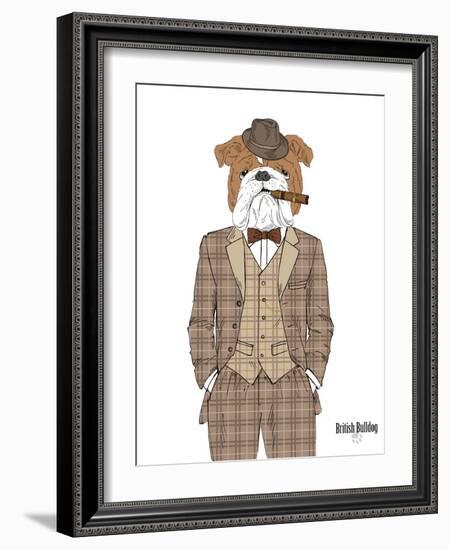 British Bulldog in Tweed Suit-Olga Angellos-Framed Art Print