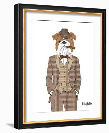 British Bulldog in Tweed Suit-Olga Angellos-Framed Art Print