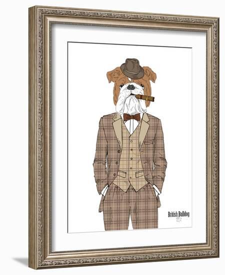 British Bulldog in Tweed Suit-Olga Angellos-Framed Art Print