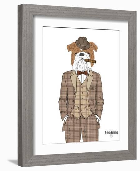 British Bulldog in Tweed Suit-Olga Angellos-Framed Art Print