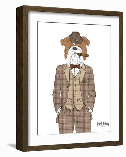 British Bulldog in Tweed Suit-Olga Angellos-Framed Art Print