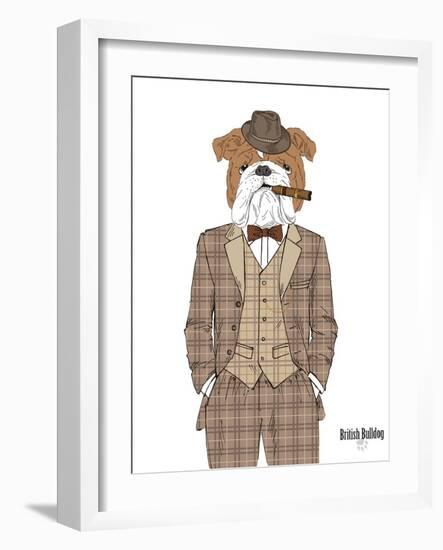 British Bulldog in Tweed Suit-Olga Angellos-Framed Art Print