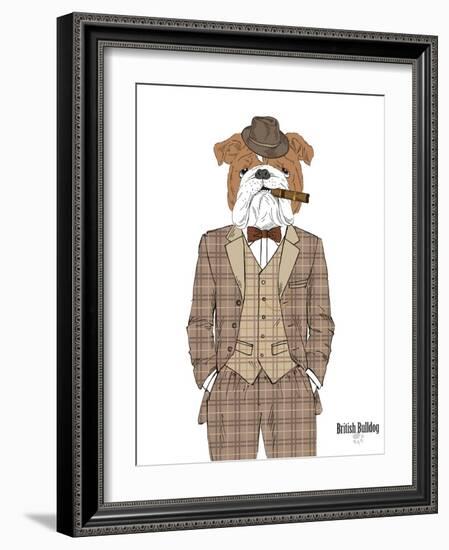 British Bulldog in Tweed Suit-Olga Angellos-Framed Art Print