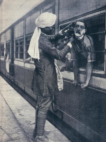 British Colonial Army Officer Being Shaved During A Train Stop To The 