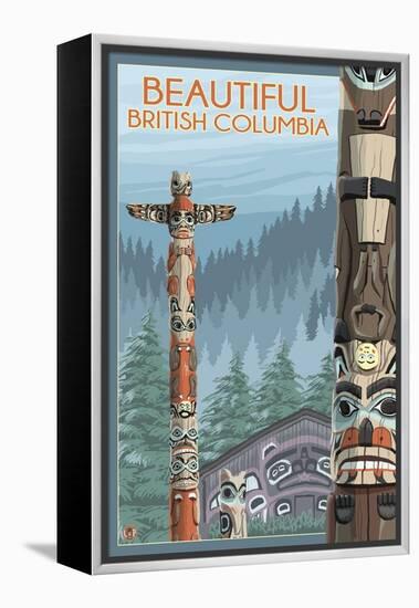 British Columbia, Canada - Totem Pole-Lantern Press-Framed Stretched Canvas