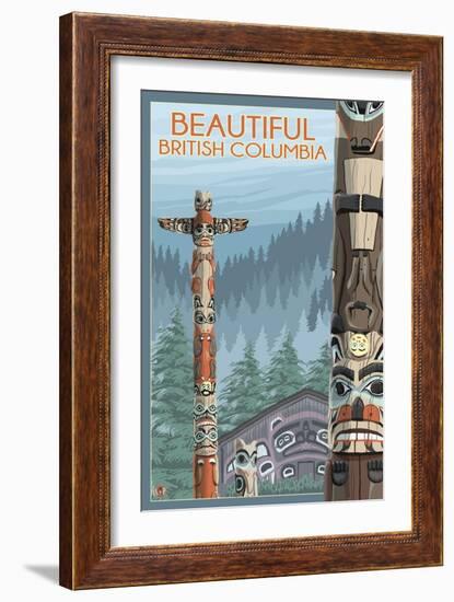 British Columbia, Canada - Totem Pole-Lantern Press-Framed Art Print