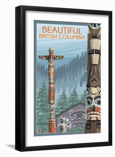 British Columbia, Canada - Totem Pole-Lantern Press-Framed Art Print