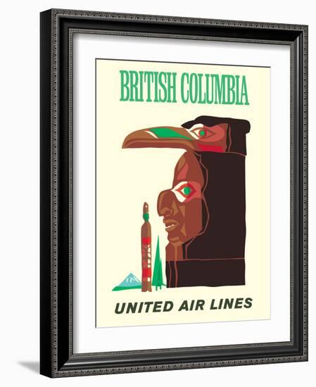 British Columbia - United Air Lines - Northwest Totem Pole - Vintage Airline Travel Poster, 1960s-Pacifica Island Art-Framed Art Print