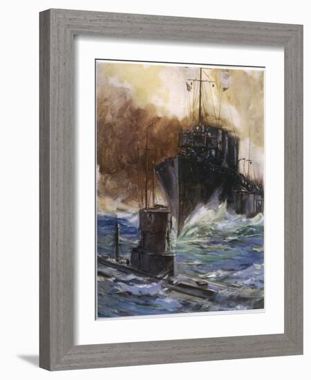 British Destroyer "Badger" Rams and Damages a U-Boat off the Dutch Coast-Cyrus Cuneo-Framed Photographic Print