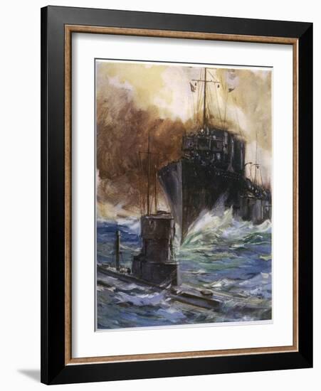 British Destroyer "Badger" Rams and Damages a U-Boat off the Dutch Coast-Cyrus Cuneo-Framed Photographic Print