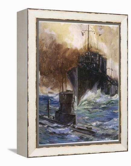 British Destroyer "Badger" Rams and Damages a U-Boat off the Dutch Coast-Cyrus Cuneo-Framed Premier Image Canvas