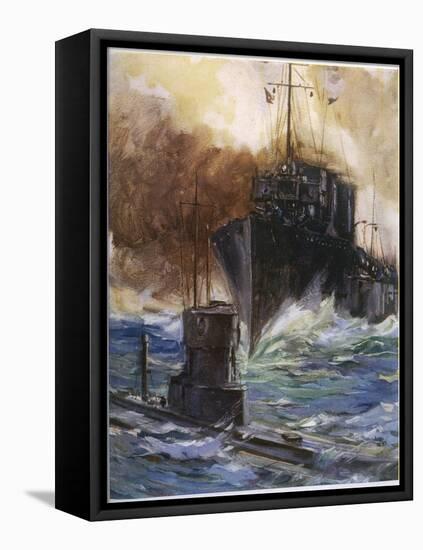 British Destroyer "Badger" Rams and Damages a U-Boat off the Dutch Coast-Cyrus Cuneo-Framed Premier Image Canvas