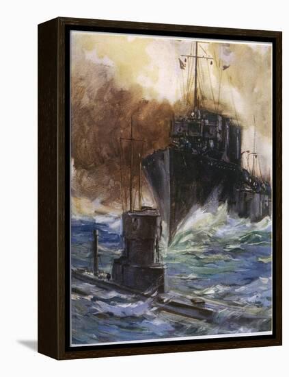 British Destroyer "Badger" Rams and Damages a U-Boat off the Dutch Coast-Cyrus Cuneo-Framed Premier Image Canvas