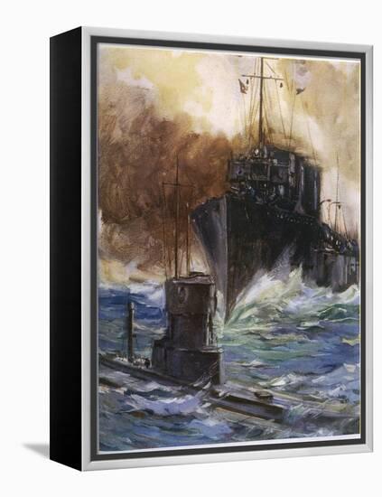 British Destroyer "Badger" Rams and Damages a U-Boat off the Dutch Coast-Cyrus Cuneo-Framed Premier Image Canvas