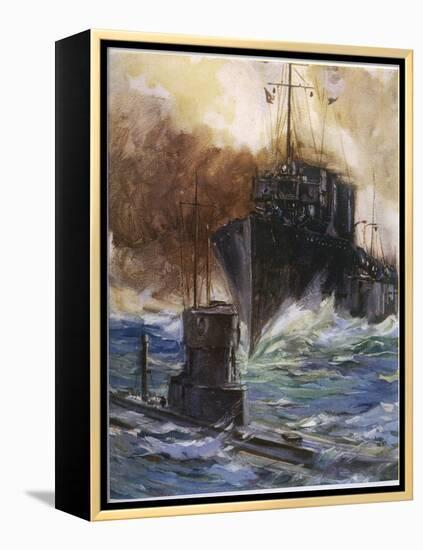 British Destroyer "Badger" Rams and Damages a U-Boat off the Dutch Coast-Cyrus Cuneo-Framed Premier Image Canvas