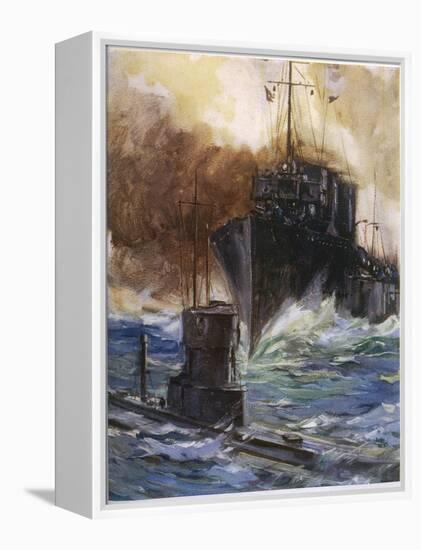 British Destroyer "Badger" Rams and Damages a U-Boat off the Dutch Coast-Cyrus Cuneo-Framed Premier Image Canvas