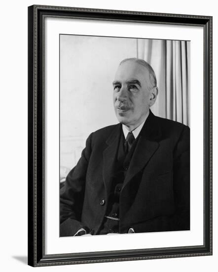 British Economist John Maynard Keynes Sitting in His Study at Home-null-Framed Premium Photographic Print