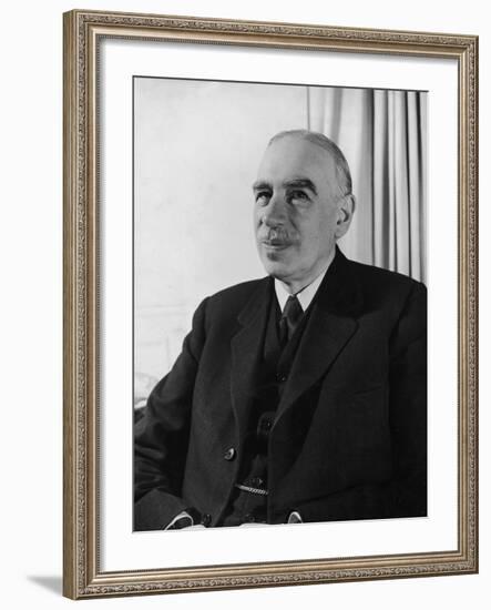 British Economist John Maynard Keynes Sitting in His Study at Home-null-Framed Premium Photographic Print