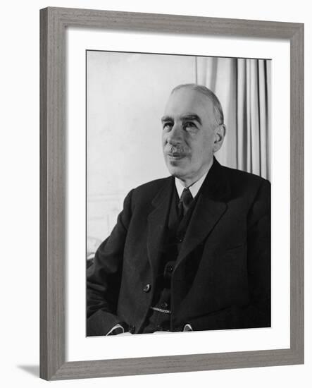 British Economist John Maynard Keynes Sitting in His Study at Home-null-Framed Premium Photographic Print