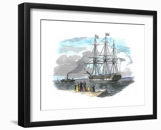 British Emigrant Ship Being Towed Out of Harbour before Setting Sail for Sydney, Australia-null-Framed Giclee Print