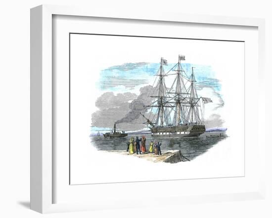 British Emigrant Ship Being Towed Out of Harbour before Setting Sail for Sydney, Australia-null-Framed Giclee Print