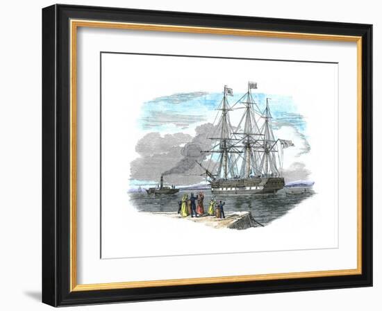 British Emigrant Ship Being Towed Out of Harbour before Setting Sail for Sydney, Australia-null-Framed Giclee Print