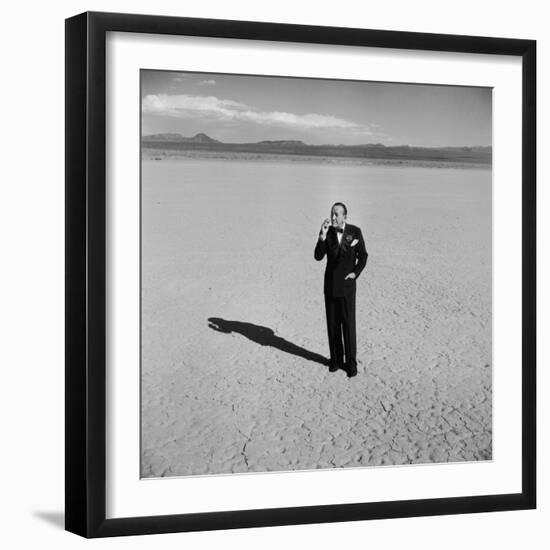 British Entertainer Noel Coward in Middle of Desert, Dressed for His Nightclub Act-Loomis Dean-Framed Premium Photographic Print