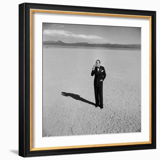 British Entertainer Noel Coward in Middle of Desert, Dressed for His Nightclub Act-Loomis Dean-Framed Premium Photographic Print