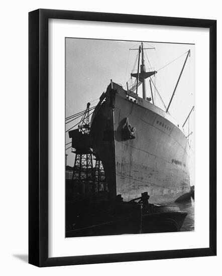 British Freighter Dorset Relieved of Cargo, Royal Albert Docks, Thames River-Carl Mydans-Framed Photographic Print