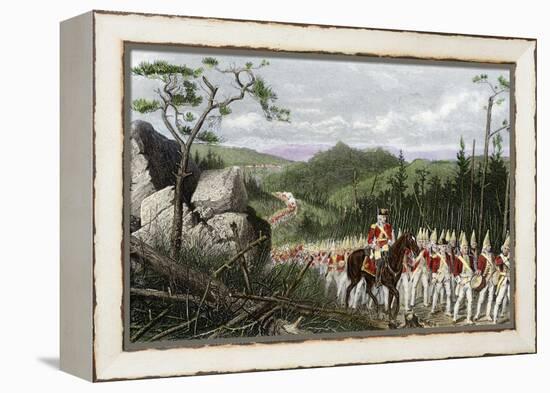 British General Braddock Marching to Fort Duquesne in the French and Indian War, c.1755-null-Framed Premier Image Canvas