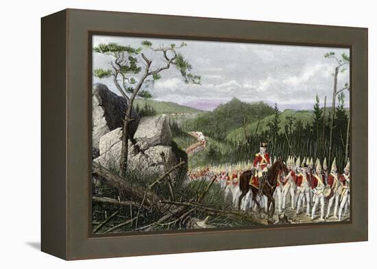 British General Braddock Marching to Fort Duquesne in the French and Indian War, c.1755-null-Framed Premier Image Canvas