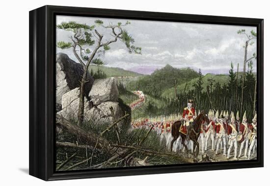 British General Braddock Marching to Fort Duquesne in the French and Indian War, c.1755-null-Framed Premier Image Canvas