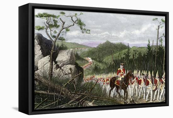 British General Braddock Marching to Fort Duquesne in the French and Indian War, c.1755-null-Framed Premier Image Canvas