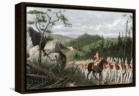 British General Braddock Marching to Fort Duquesne in the French and Indian War, c.1755-null-Framed Premier Image Canvas