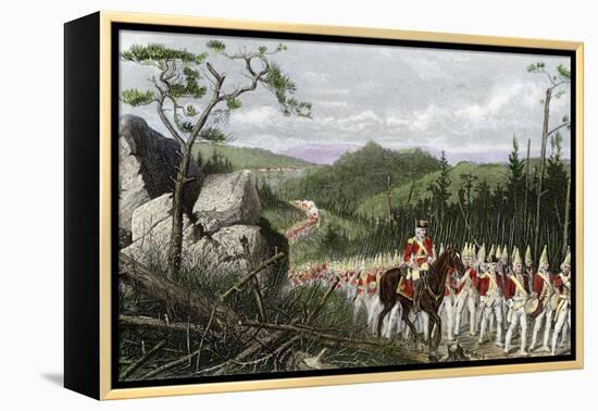 British General Braddock Marching to Fort Duquesne in the French and Indian War, c.1755-null-Framed Premier Image Canvas