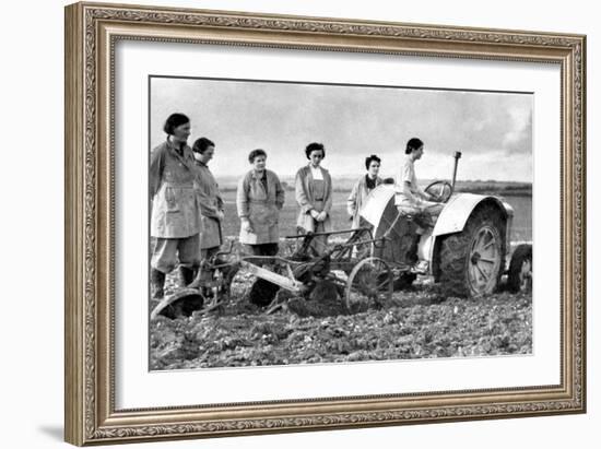 British Girls of the Women's Land Army Learning to Plough with a Tractor, World War II, 1939-1945-null-Framed Photographic Print