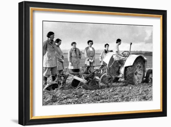 British Girls of the Women's Land Army Learning to Plough with a Tractor, World War II, 1939-1945-null-Framed Photographic Print