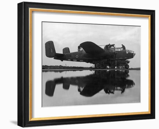 British Ground Crew of the RAF Servicing an American Made B-25 Mitchell Bomber-null-Framed Photographic Print