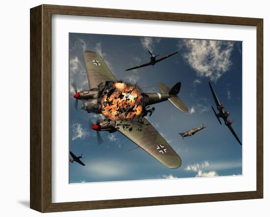 British Hawker Hurricane Aircraft Attack a German Heinkel He 11 Bomber-Stocktrek Images-Framed Photographic Print