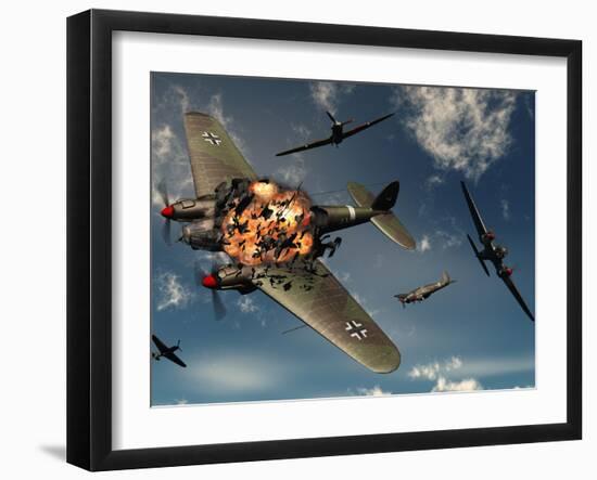 British Hawker Hurricane Aircraft Attack a German Heinkel He 11 Bomber-Stocktrek Images-Framed Photographic Print