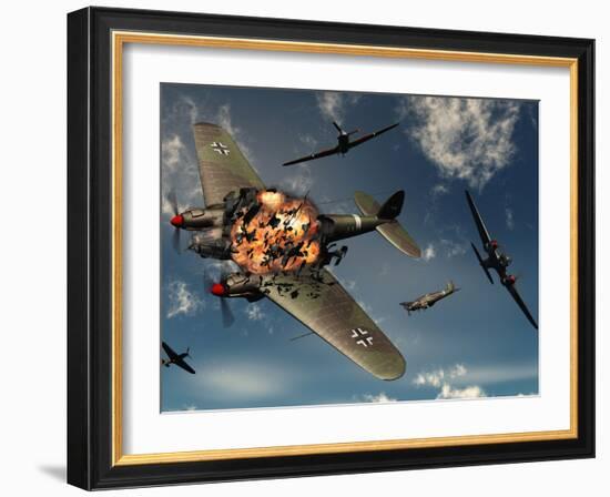 British Hawker Hurricane Aircraft Attack a German Heinkel He 11 Bomber-Stocktrek Images-Framed Photographic Print