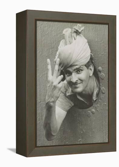 British Indian Soldier He Gives the 'V' Sign from a Port-Hole of a Ship on Arrival in Singapore-null-Framed Stretched Canvas