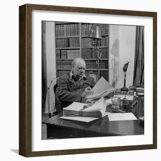 British Leader Winston Churchill Working at His Desk-null-Framed Photographic Print